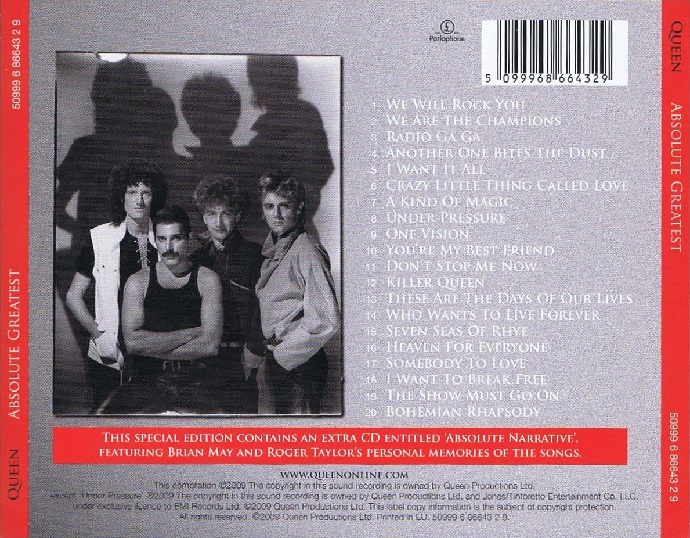 Queen  Absolute Greatest; Special Edition : Back